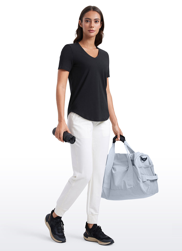 CRZ YOGA Women's Yoga Relaxed Fit Pima Cotton Short Sleeves V Neck Black