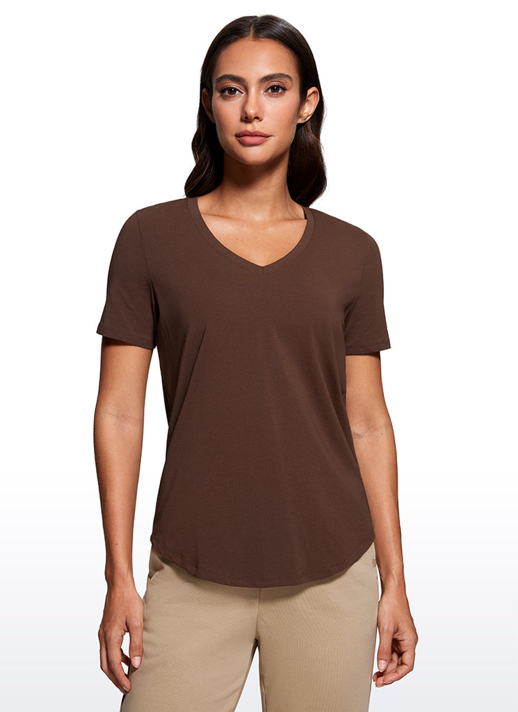 CRZ YOGA Women's Yoga Relaxed Fit Pima Cotton Short Sleeves V Neck True Navy