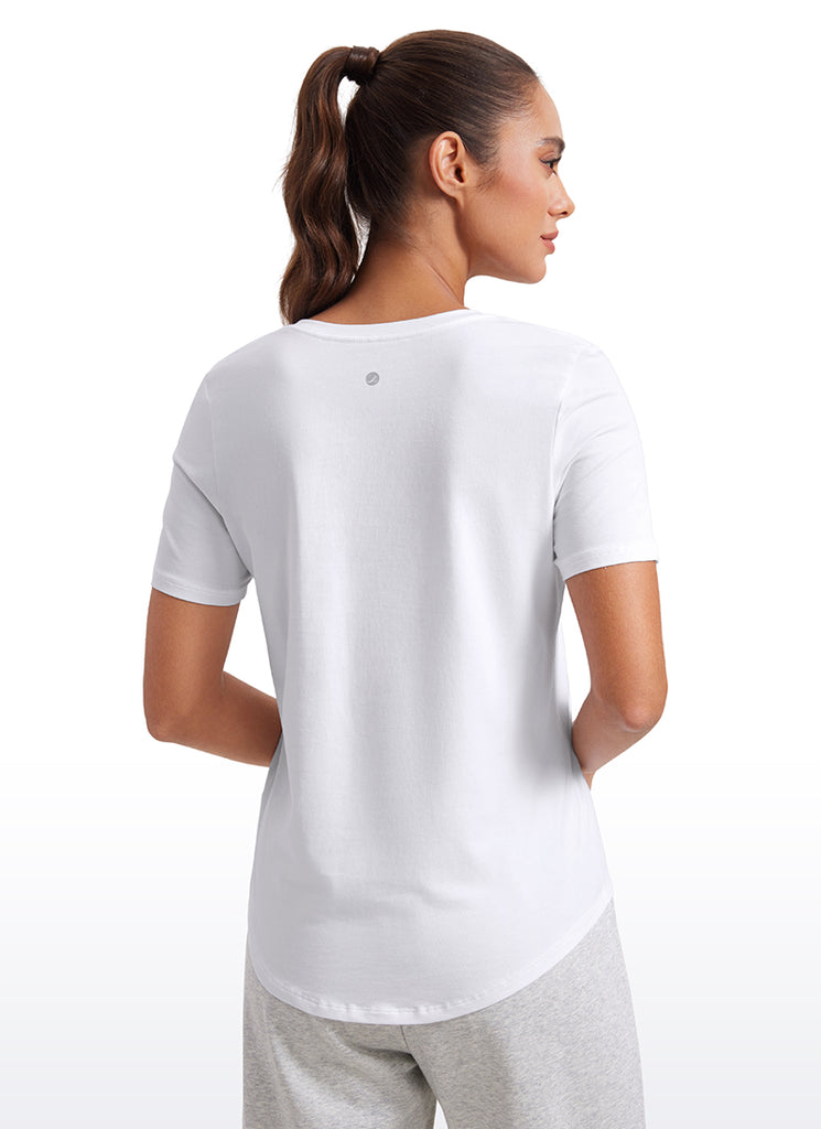 CRZ YOGA Women's Yoga Relaxed Fit Pima Cotton Short Sleeves V Neck Black