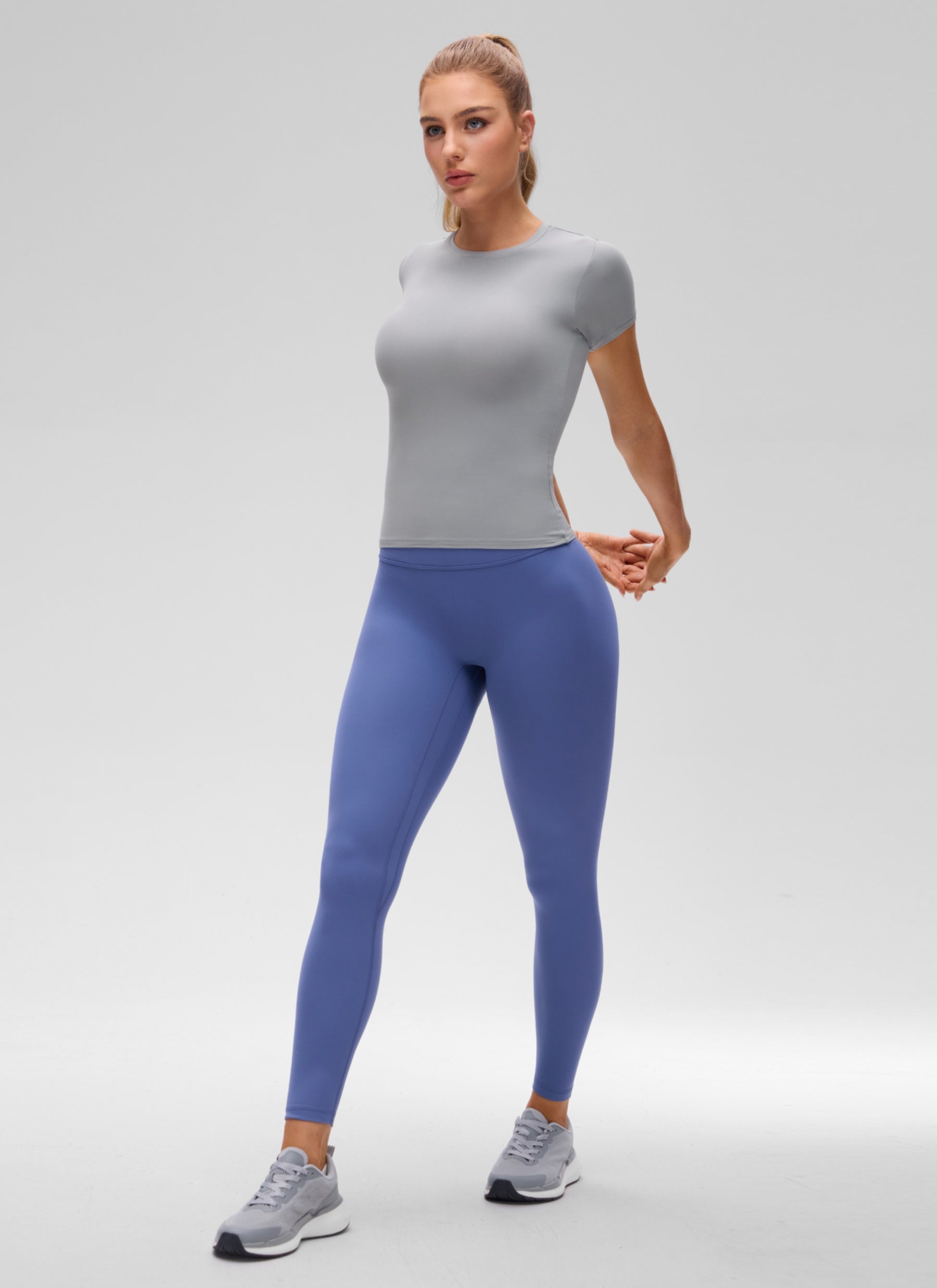 CRZ YOGA Women Going Out Tops Soft High Crew Neck Casual Tight Shirts Rhino Grey