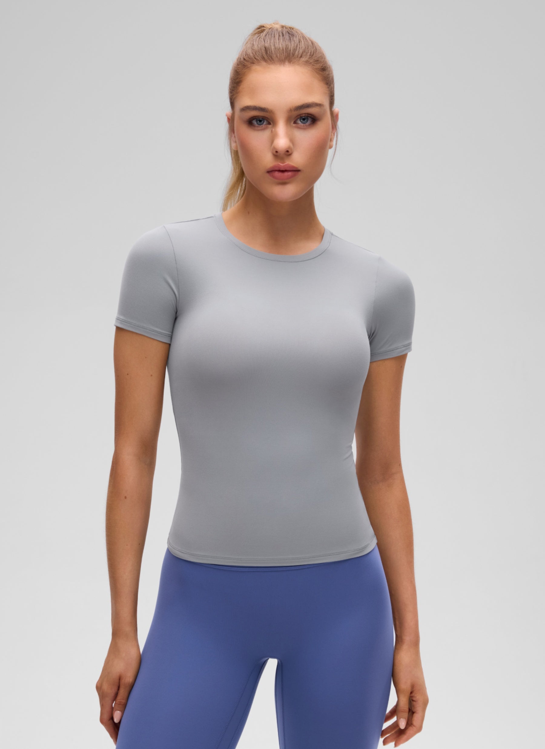 CRZ YOGA Women Going Out Tops Soft High Crew Neck Casual Tight Shirts Rhino Grey