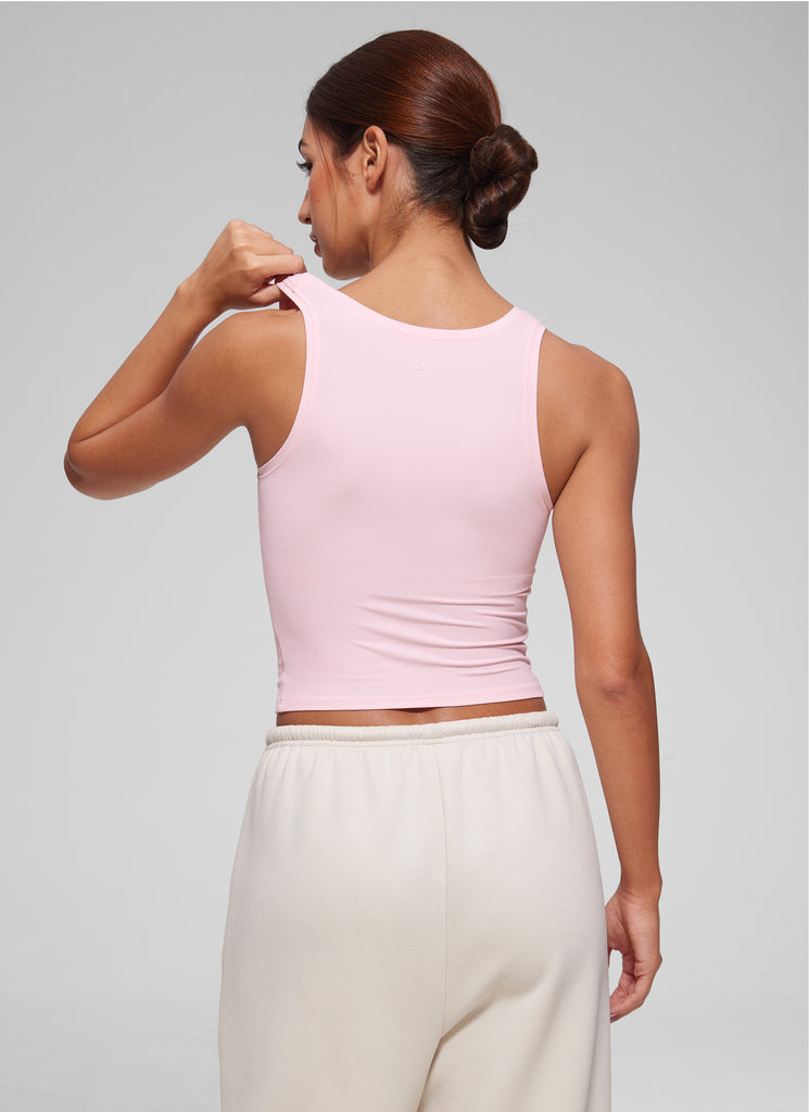 CRZ YOGA Women Softembrace Soft Double Lined Scoop Neck Tanks Casual Tops Granita Pink