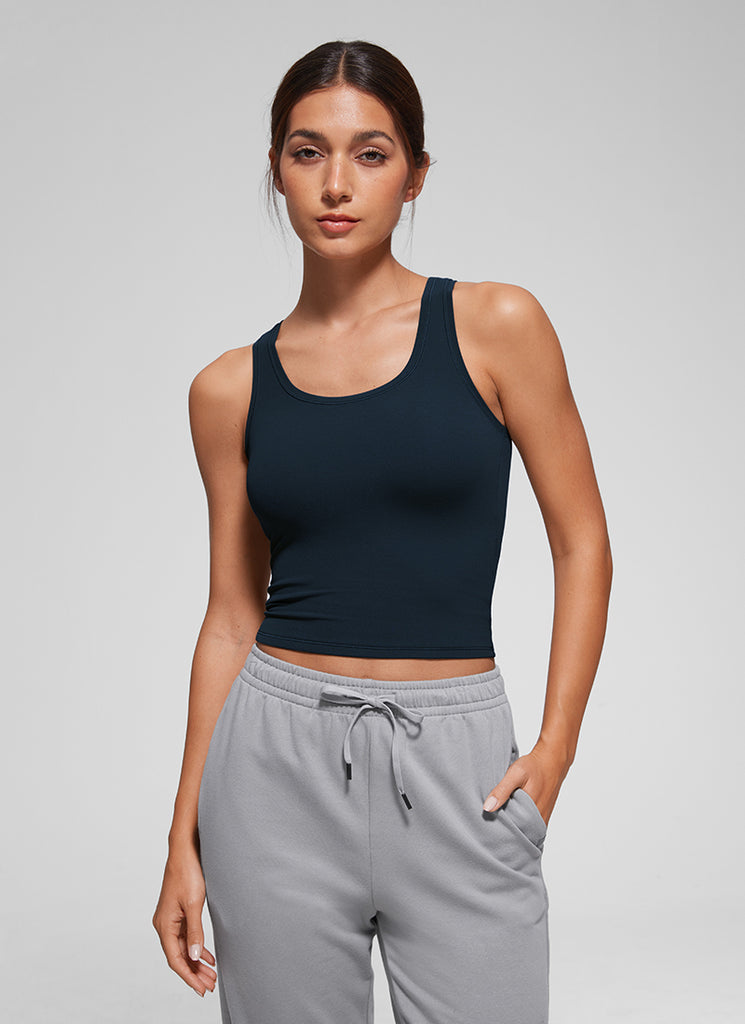 CRZ YOGA Women Softembrace Soft Double Lined Scoop Neck Tanks Casual Tops Light Army Green