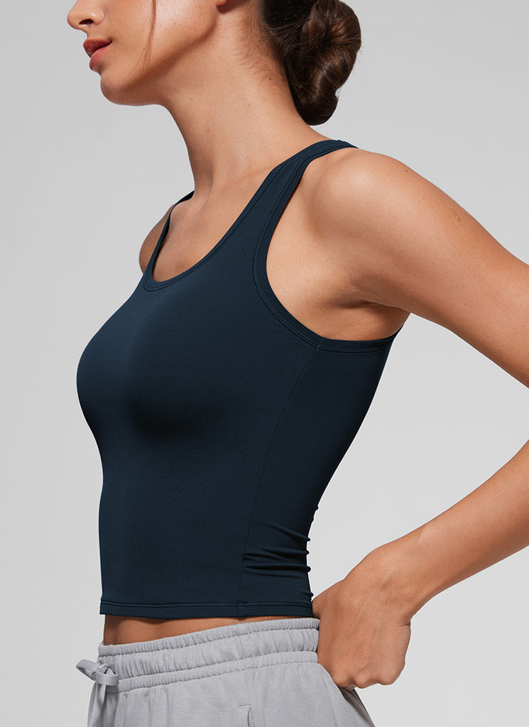 CRZ YOGA Women Softembrace Soft Double Lined Scoop Neck Tanks Casual Tops Granita Pink