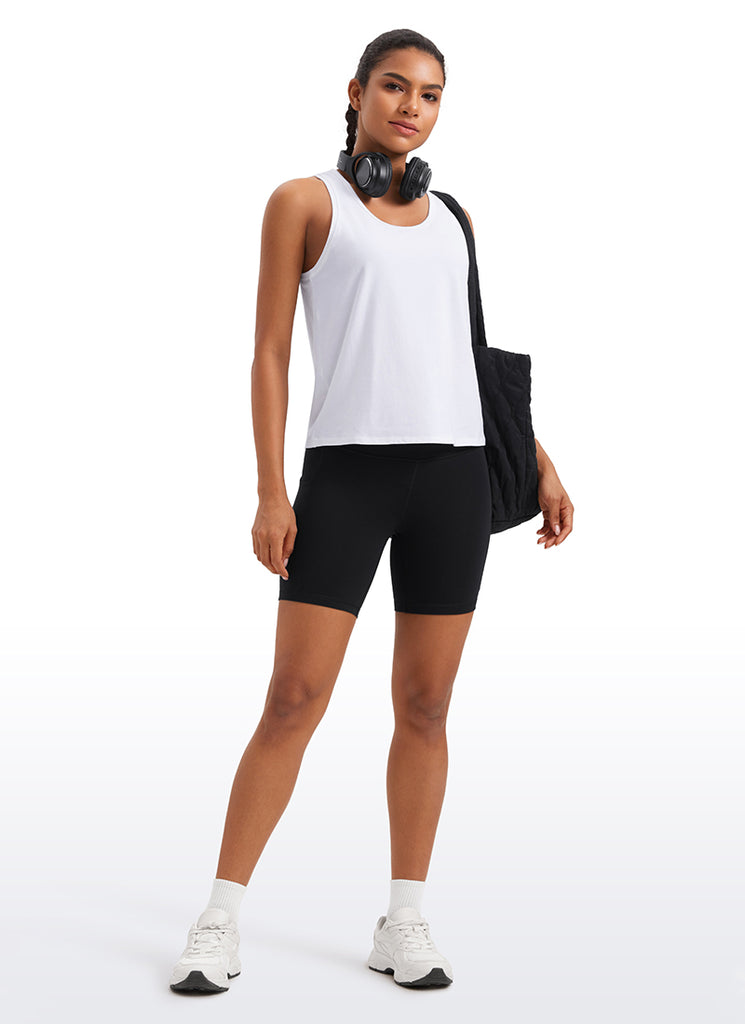 CRZ YOGA Pima Cotton Scoop Neck Racerback  Workout Sleeveless Tank Tops White