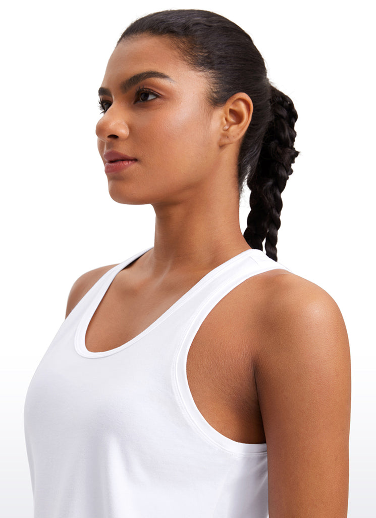 CRZ YOGA Pima Cotton Scoop Neck Racerback  Workout Sleeveless Tank Tops White