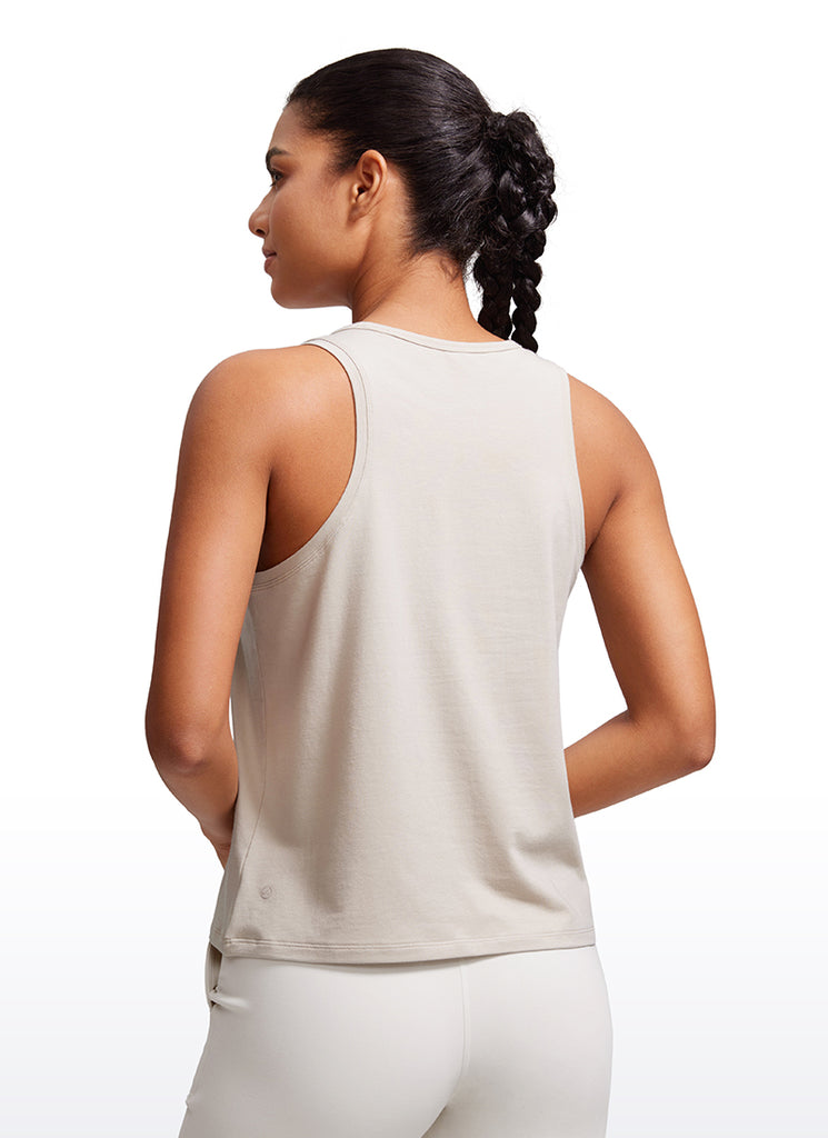 CRZ YOGA Pima Cotton Scoop Neck Racerback  Workout Sleeveless Tank Tops White