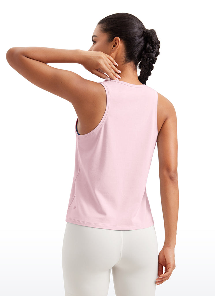 CRZ YOGA Pima Cotton Scoop Neck Racerback  Workout Sleeveless Tank Tops Mojave Tan