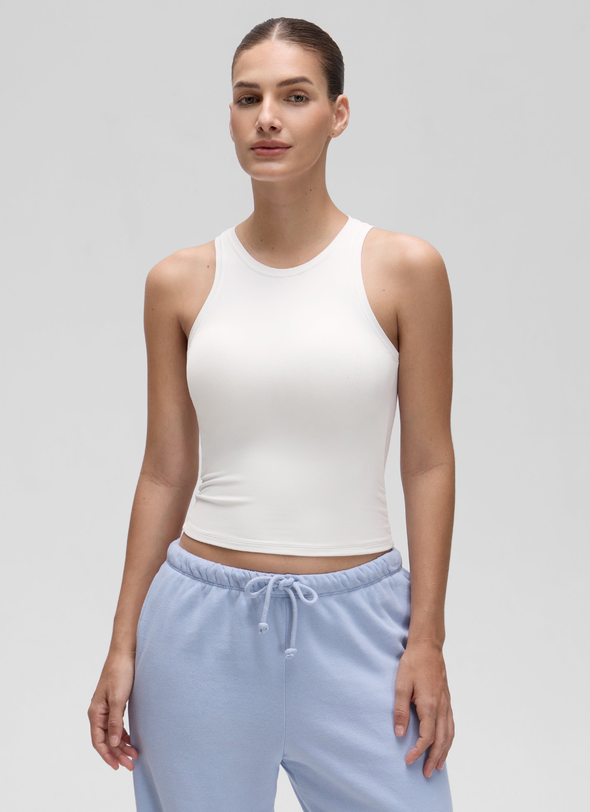 CRZ YOGA Women High Neck Casual Double Lined Sleeveless Tanks White