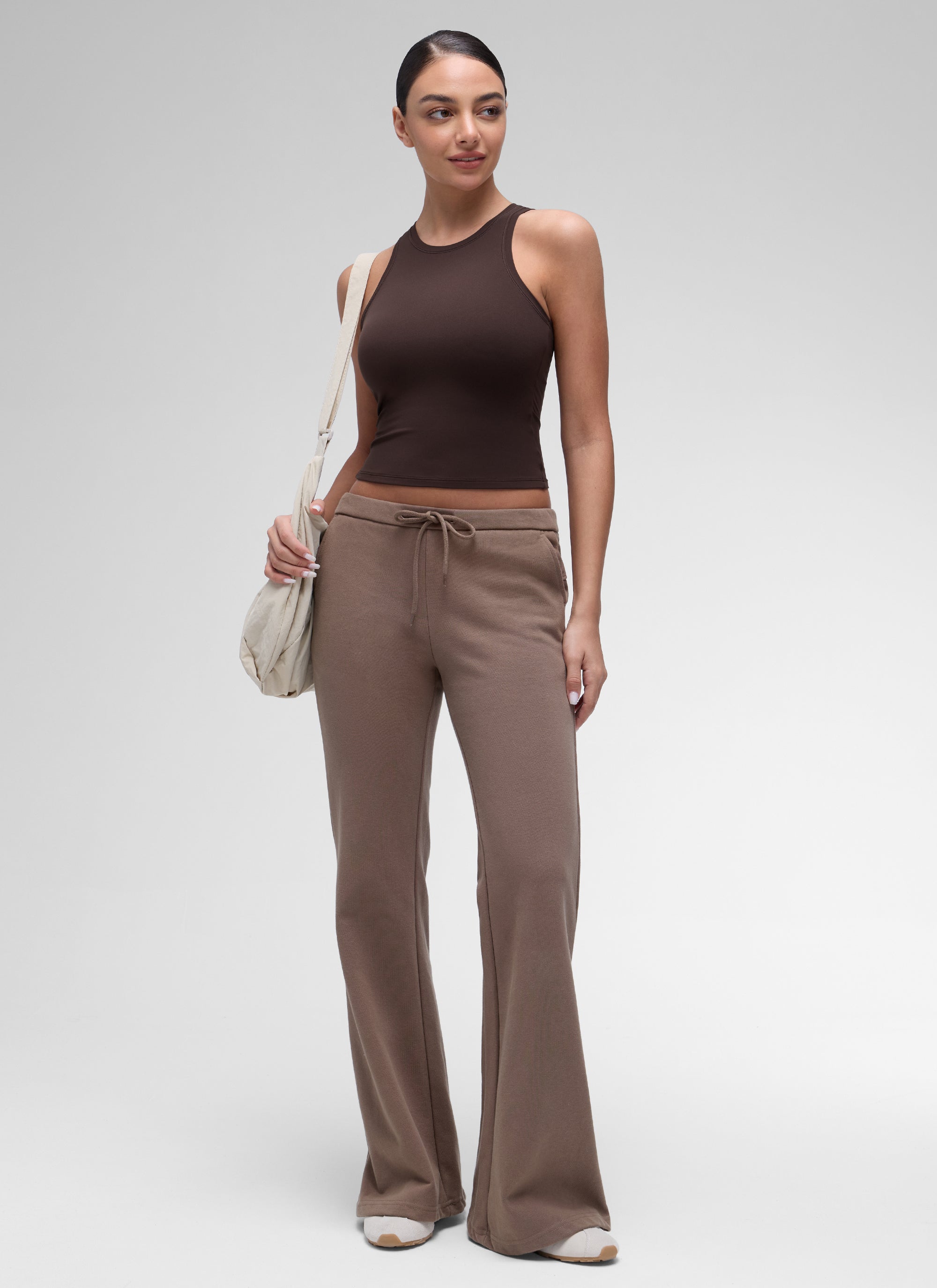 CRZ YOGA Women High Neck Casual Double Lined Sleeveless Tanks Hot Fudge Brown