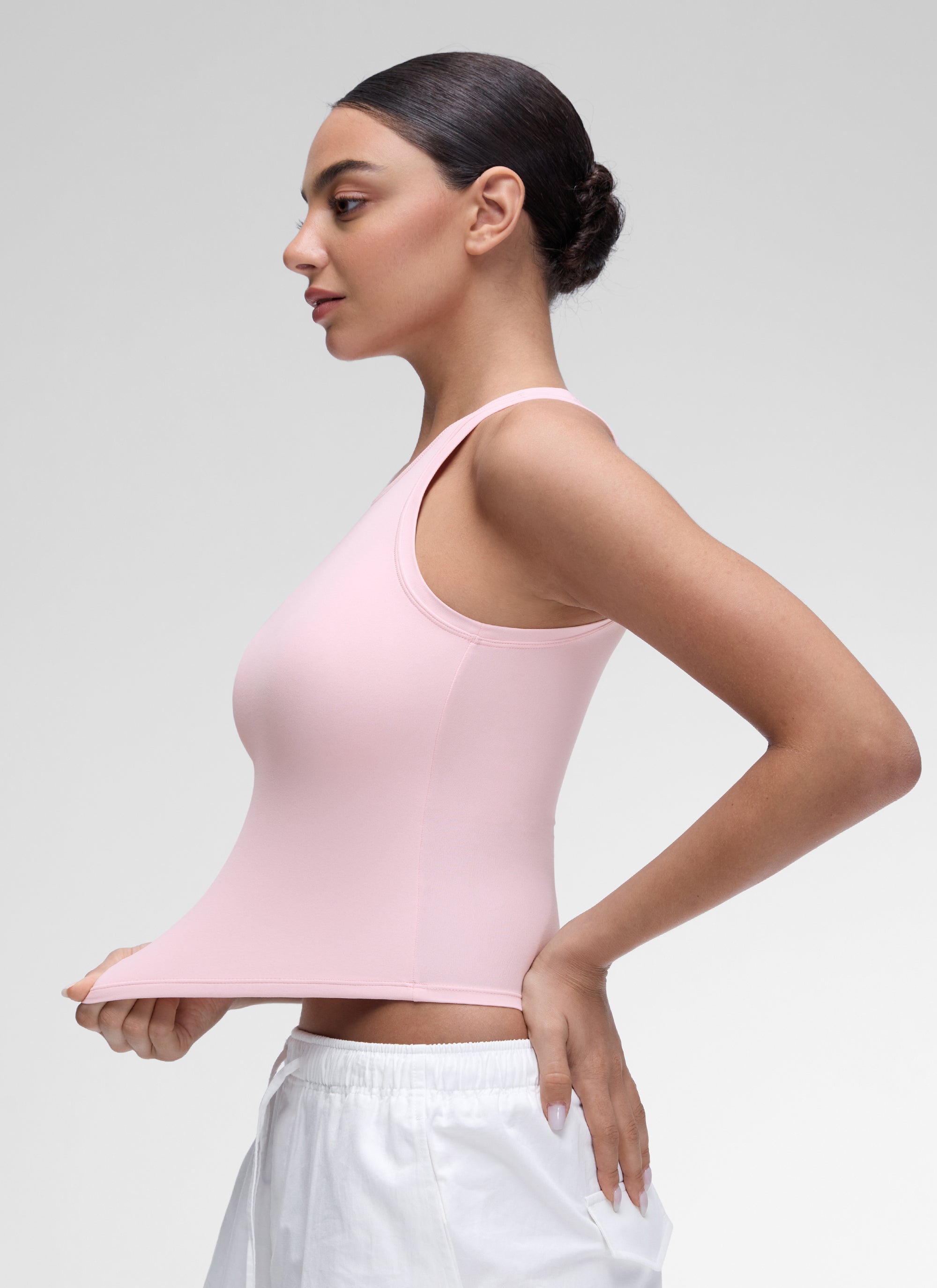 CRZ YOGA Women High Neck Casual Double Lined Sleeveless Tanks Strawberry Pink