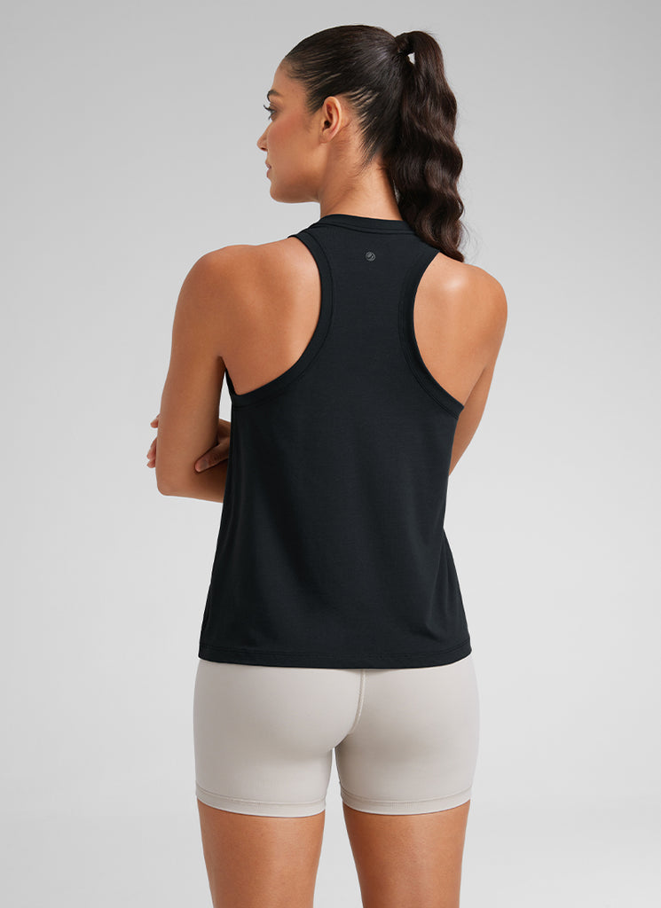 CRZYOGA Women's Pima Cotton High Neck Workout Tank Racerback purple gray