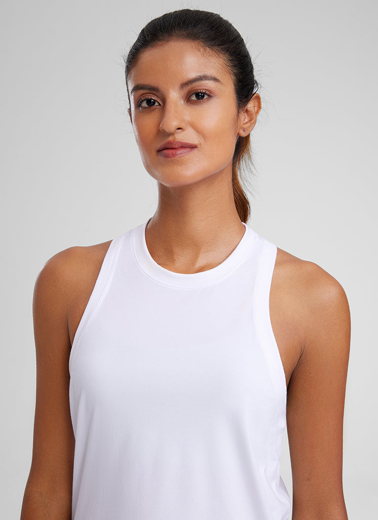 CRZYOGA Women's Pima Cotton High Neck Workout Tank Racerback purple gray