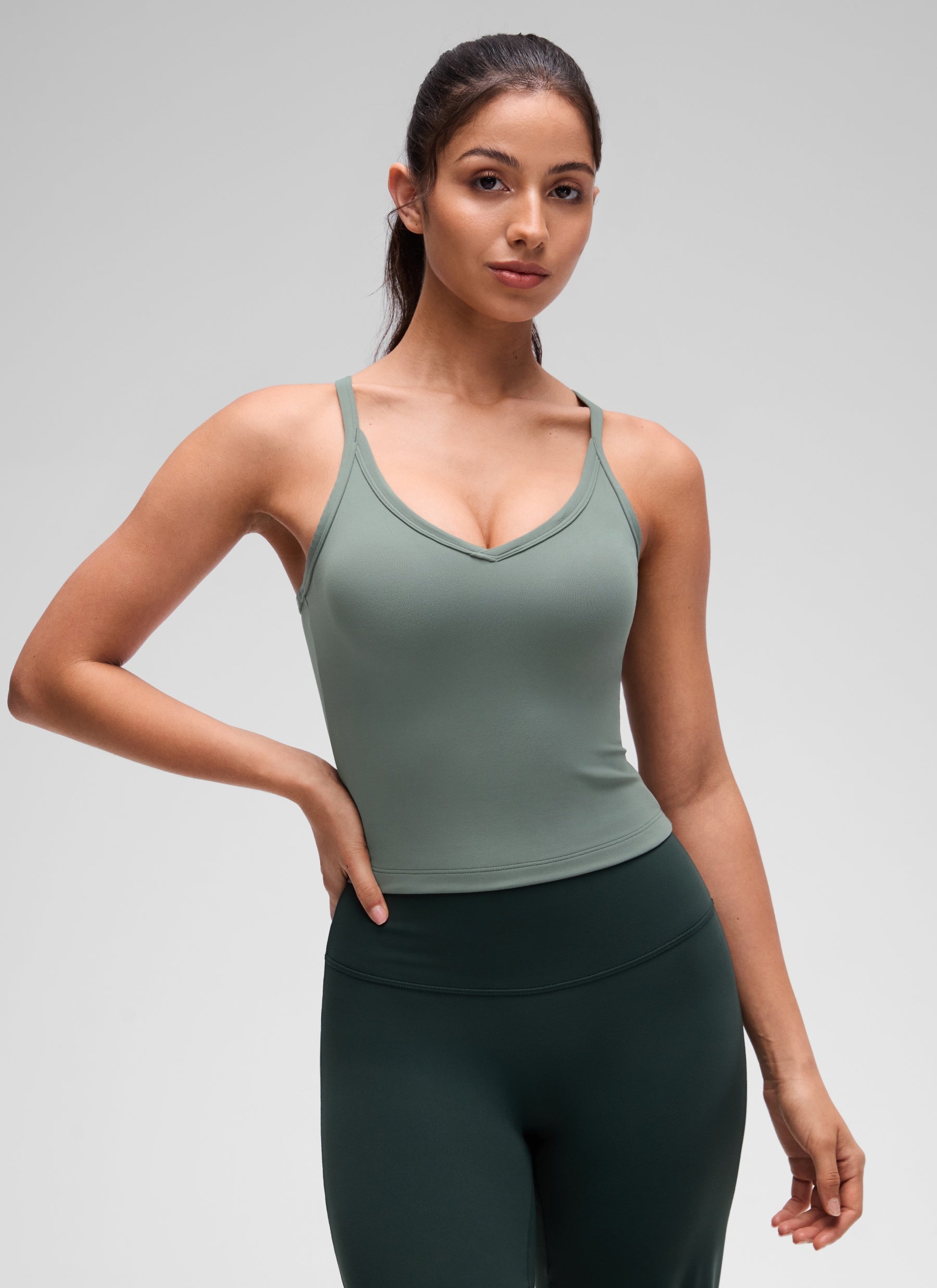 CRZ YOGA Women's Butterluxe Soft Double Lined V Neck Racerback Tanks Grey Sage