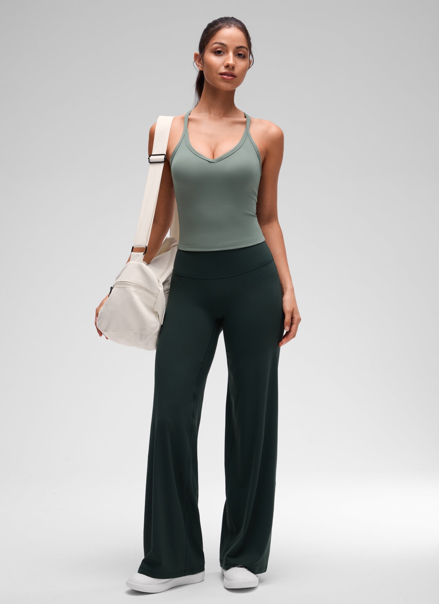 CRZ YOGA Women's Butterluxe Soft Double Lined V Neck Racerback Tanks Grey Sage