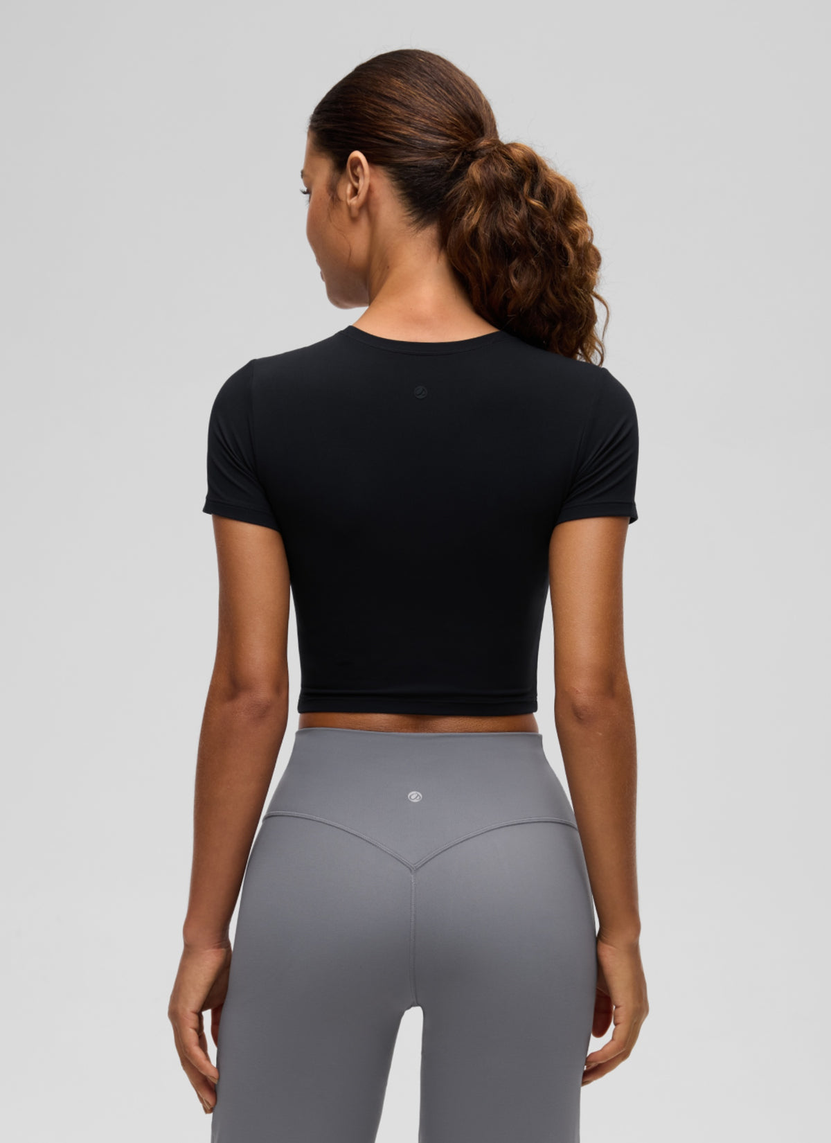 CRZ YOGA Women's Softembrace Casual Crewneck Crop Short Sleeve Black @model_info:J