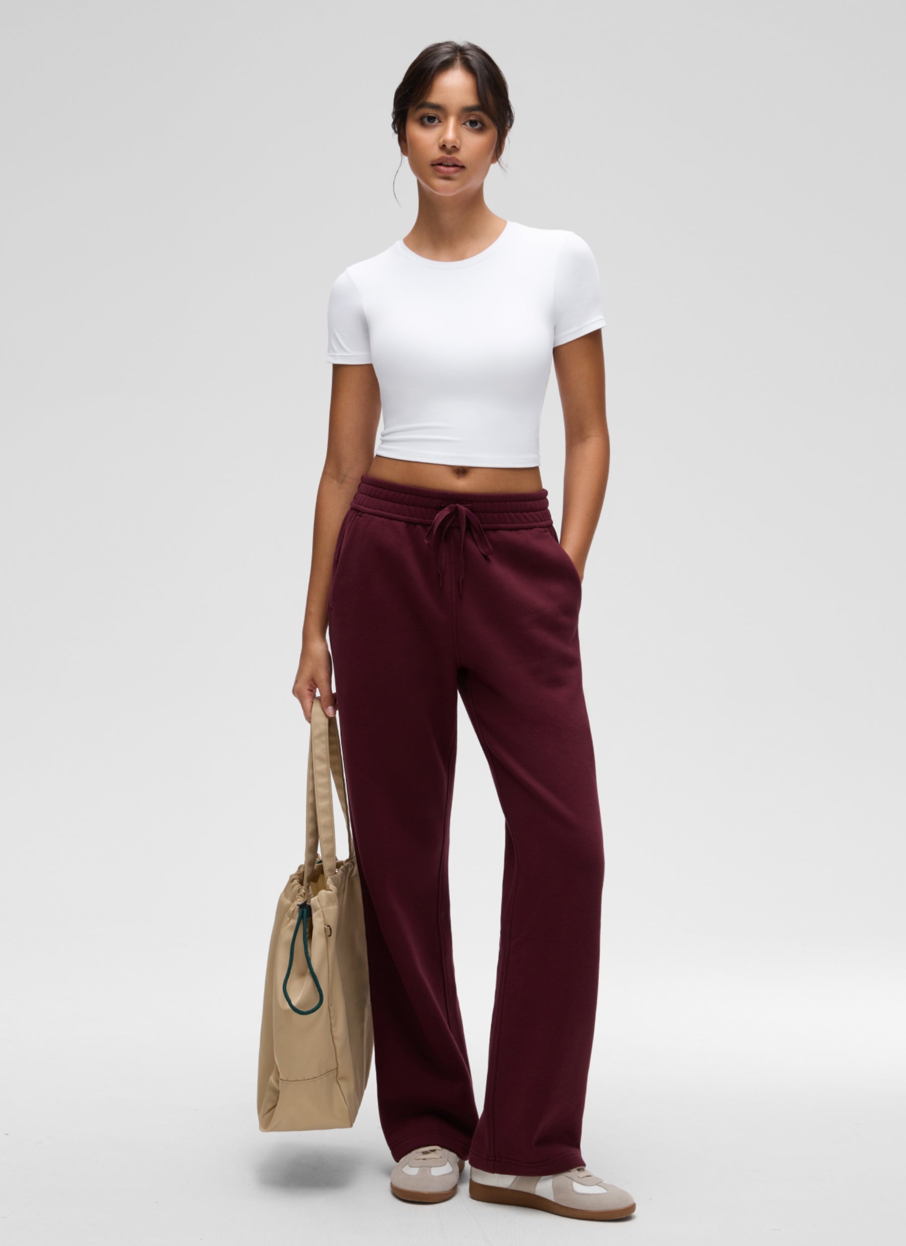 CRZ YOGA Women's Softembrace Casual Crewneck Crop Short Sleeve White @model_info:L