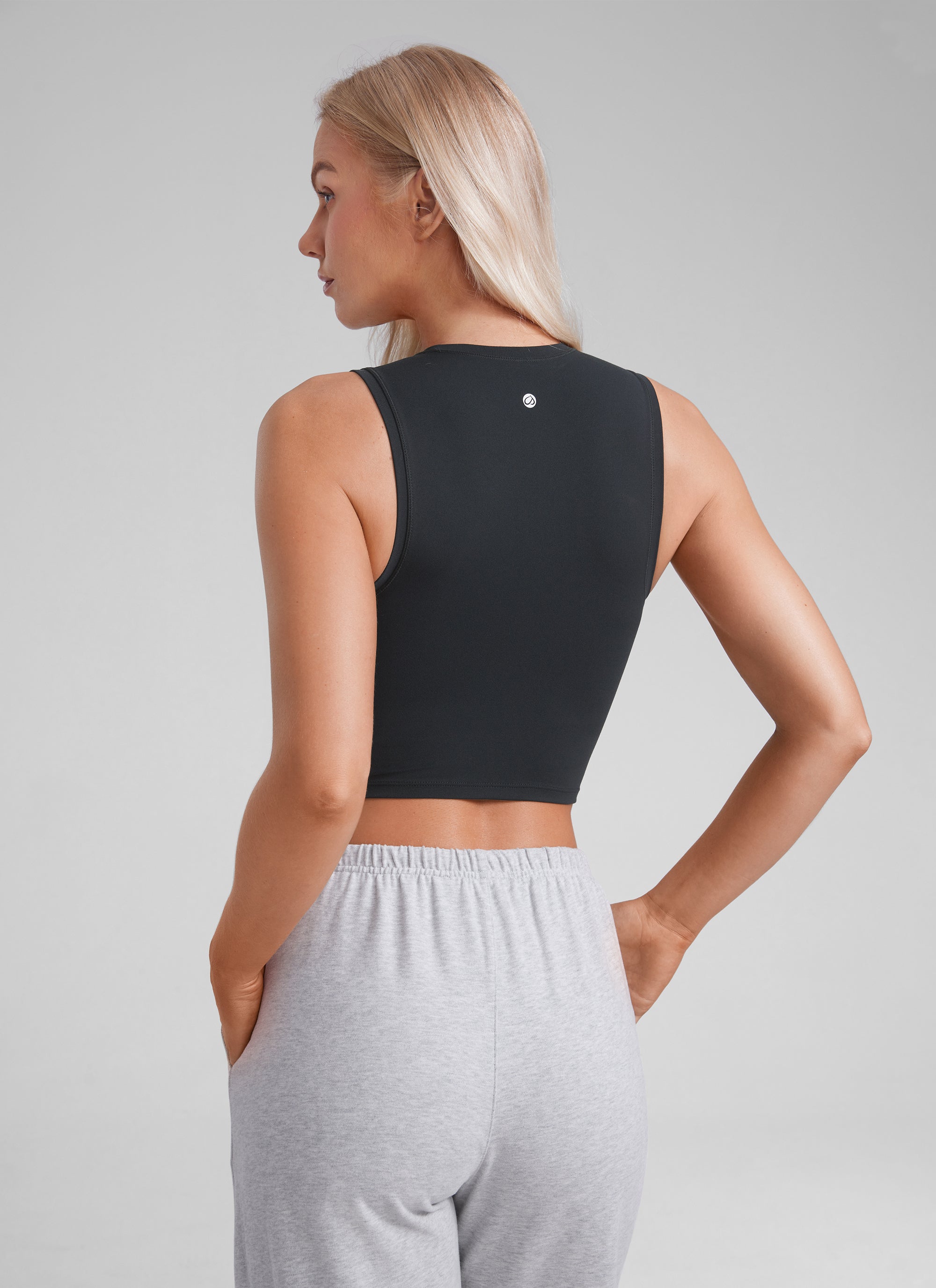 CRZ YOGA Women Crop Casual Double Lined High Neck Sleeveless Tanks Black