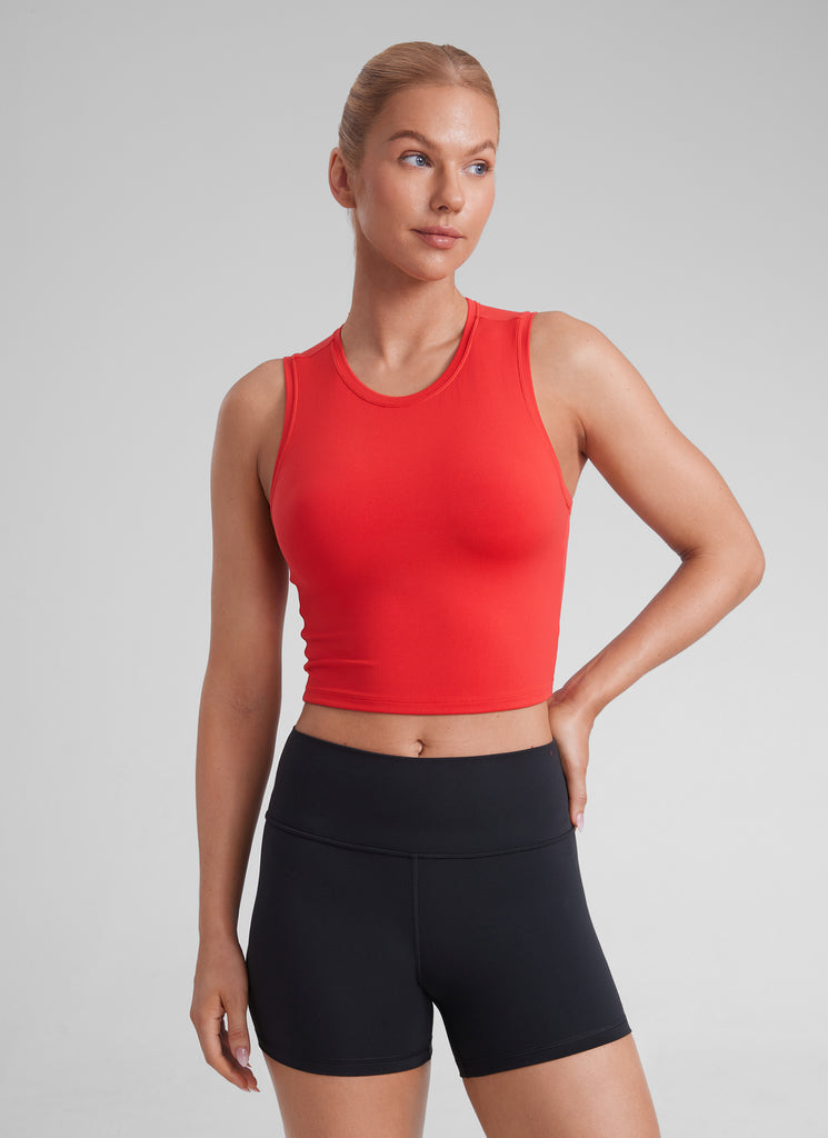 CRZ YOGA Women Crop Casual Double Lined High Neck Sleeveless Tanks Hot Fudge Brown