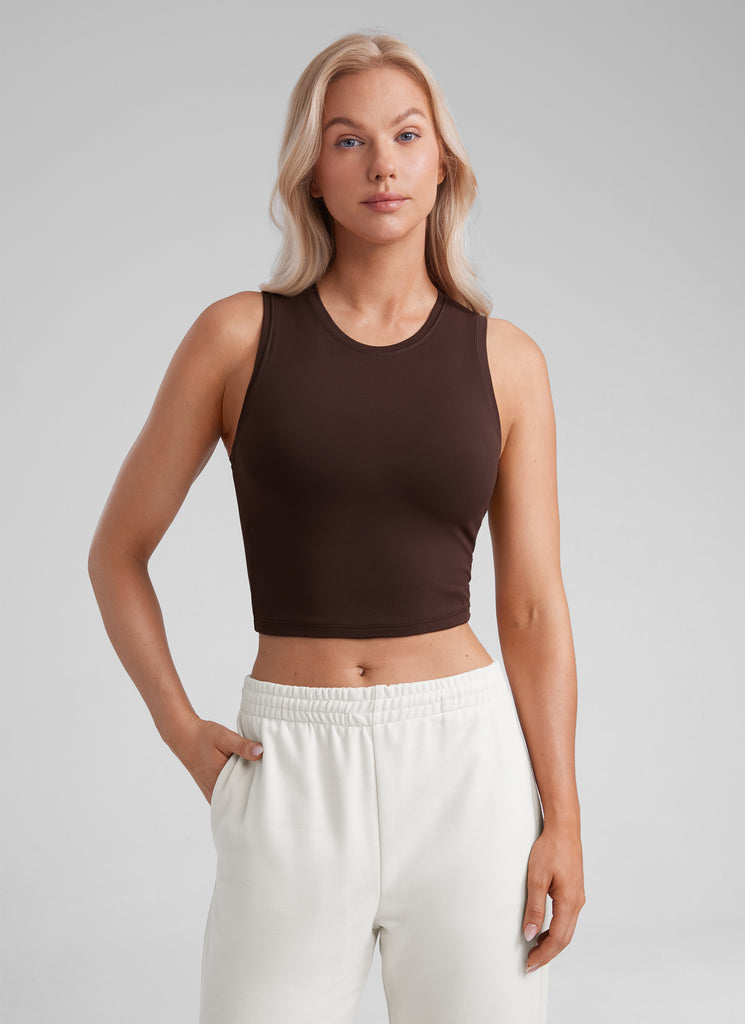 CRZ YOGA Women Crop Casual Double Lined High Neck Sleeveless Tanks White