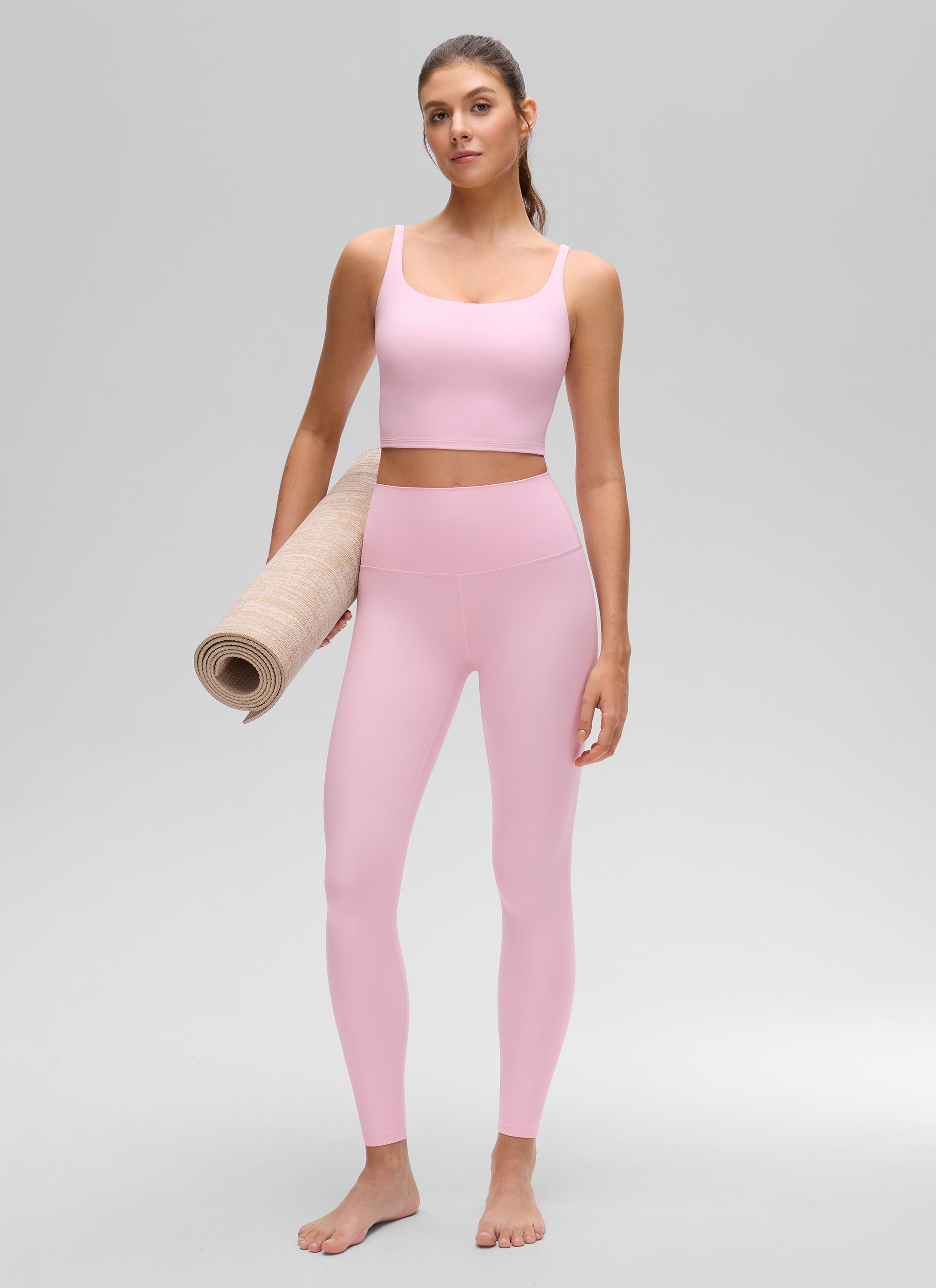 CRZ YOGA Women's Butterluxe Soft Square Neck Crop Double Lined Tank Pink Peony