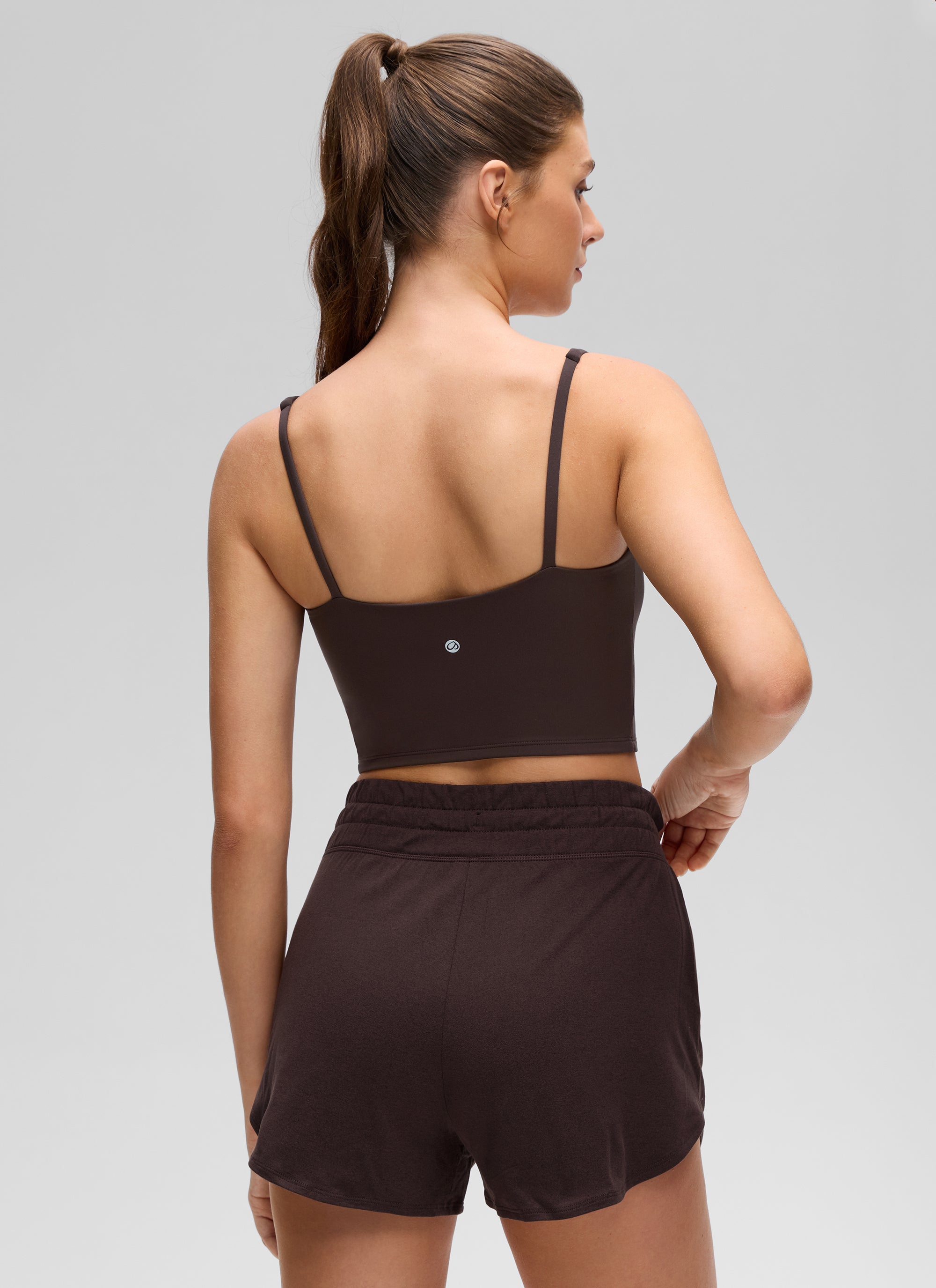 CRZ YOGA Women's Butterluxe Soft Square Neck Crop Double Lined Tank Hot Fudge Brown