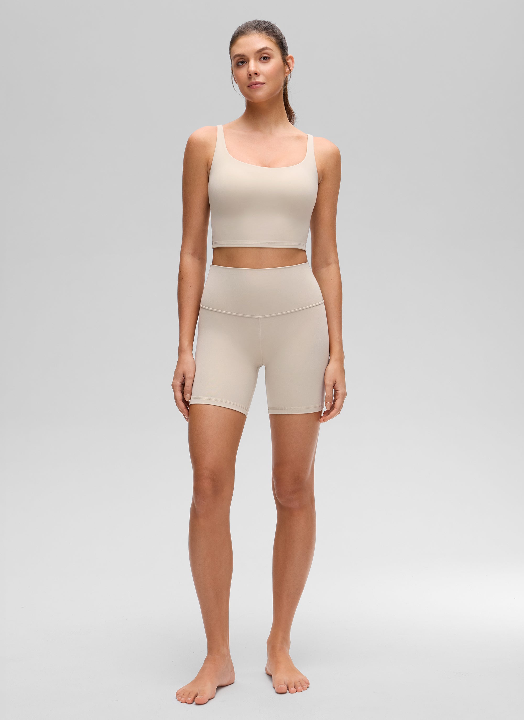 CRZ YOGA Women's Butterluxe Soft Square Neck Crop Double Lined Tank Mojave Tan