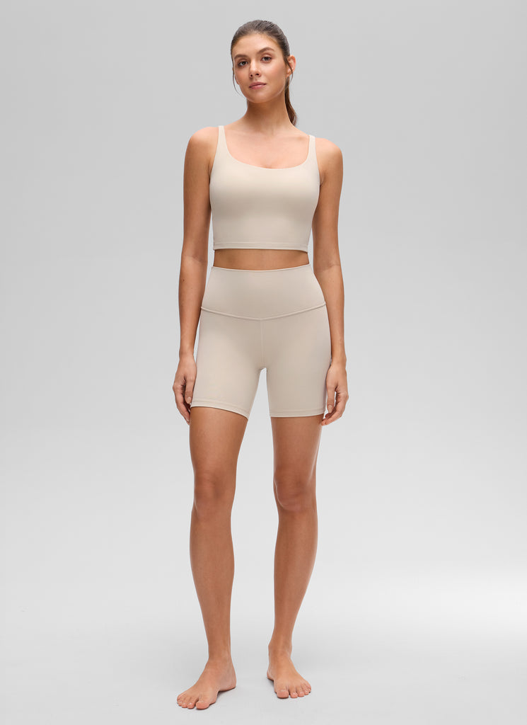 CRZ YOGA Women's Butterluxe Soft Square Neck Crop Double Lined Tank Hot Fudge Brown