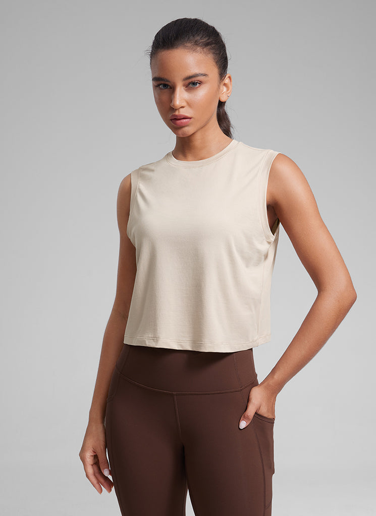 CRZ YOGA Women Workout Casual Poly Cotton-Blend Muscle Tank Quick Dry Mojave Tan
