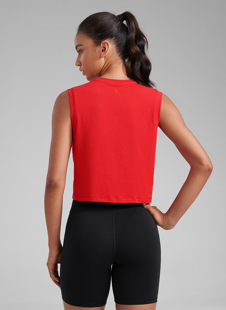 CRZ YOGA Women Workout Casual Poly Cotton-Blend Muscle Tank Quick Dry White