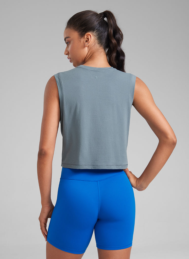 CRZ YOGA Women Workout Casual Poly Cotton-Blend Muscle Tank Quick Dry Grey Sage