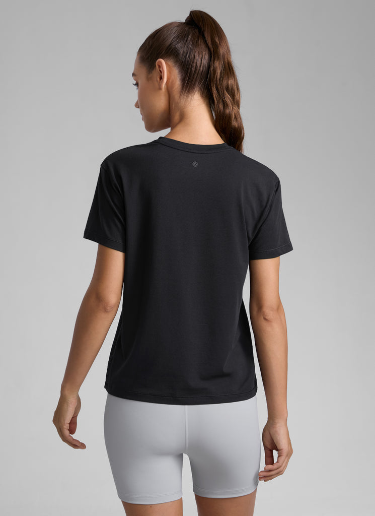 CRZ YOGA Women's Workout Casual Poly Cotton-Blend Short Sleeve Hot Fudge Brown