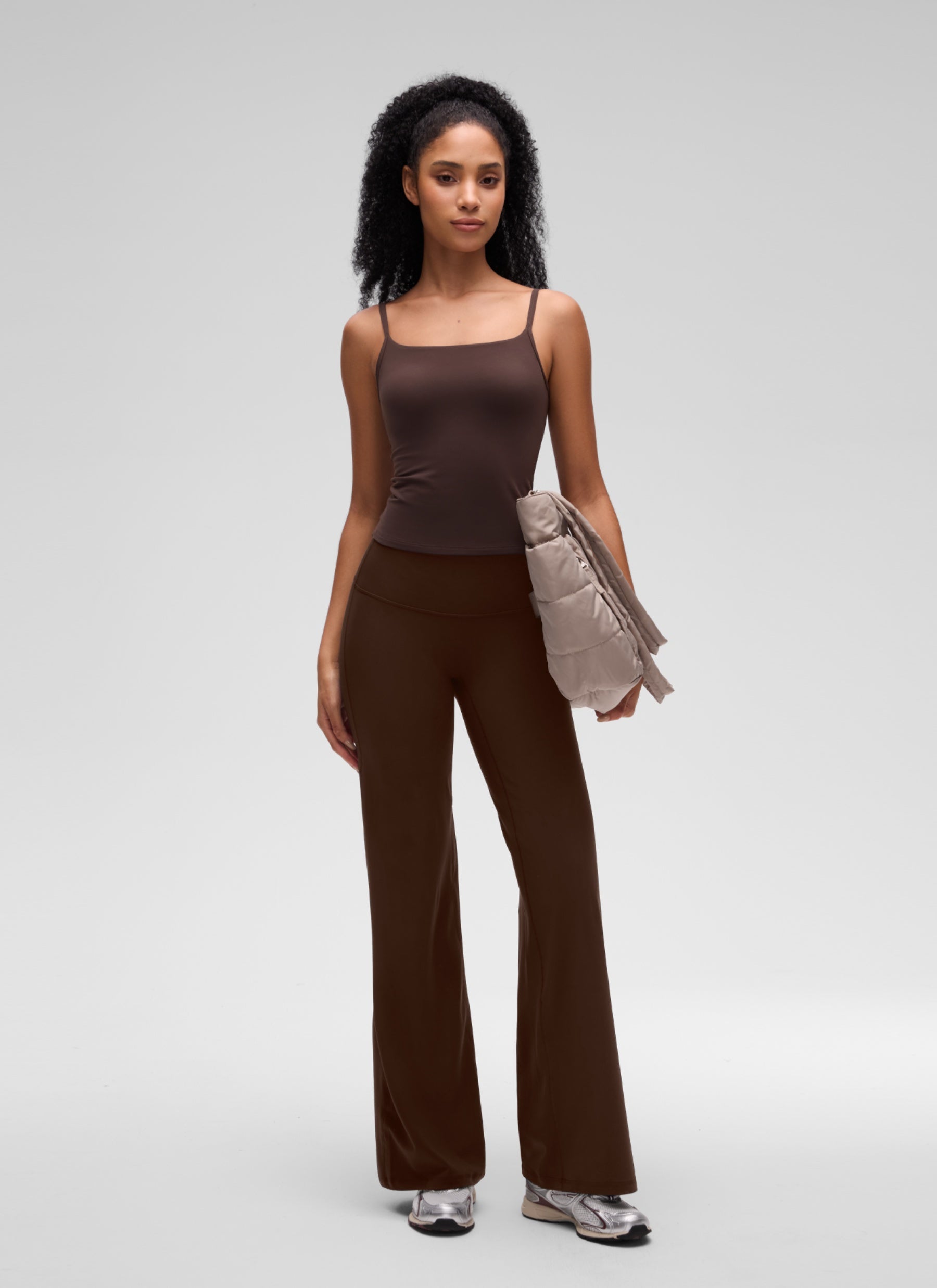 CRZ YOGA Women's Softembrace Casual Scoop Neck Double Lined Tank Hot Fudge Brown