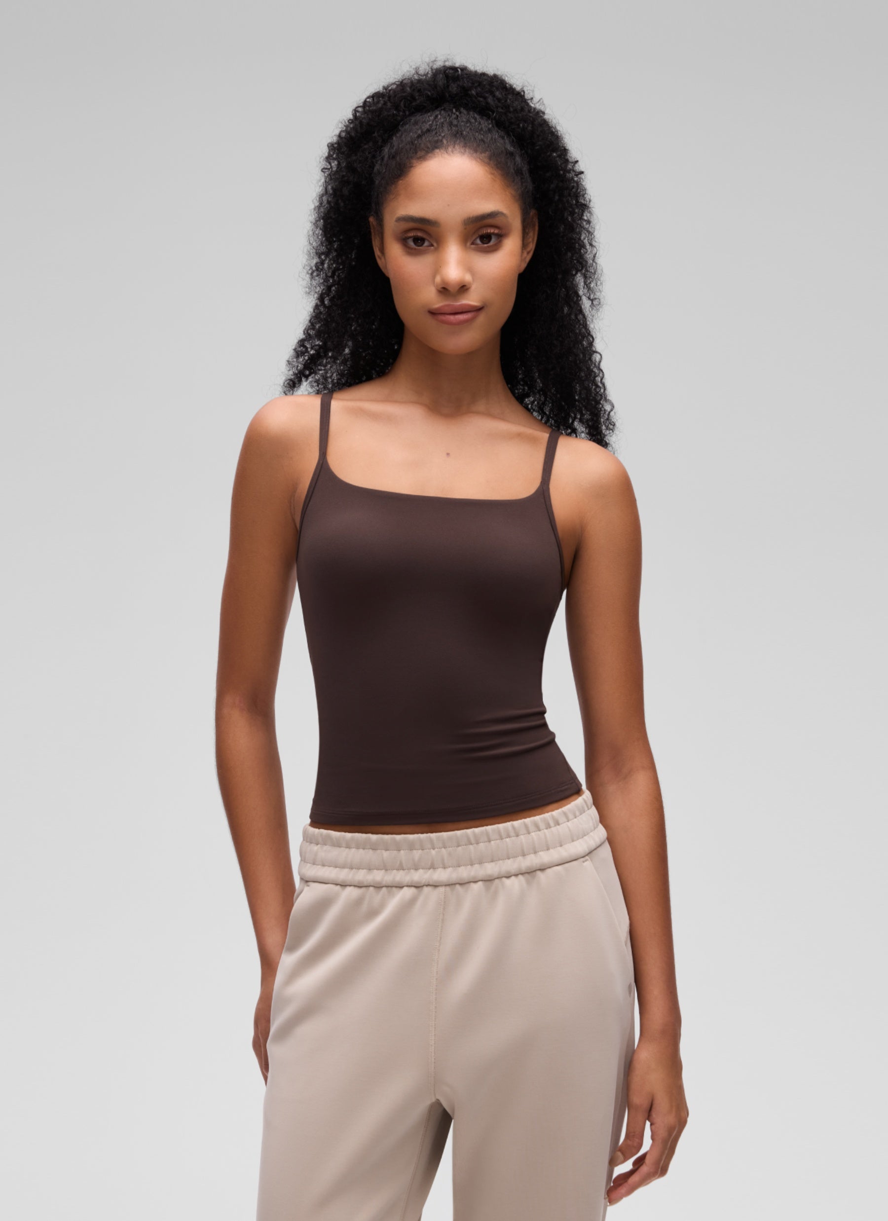 CRZ YOGA Women's Softembrace Casual Scoop Neck Double Lined Tank Hot Fudge Brown