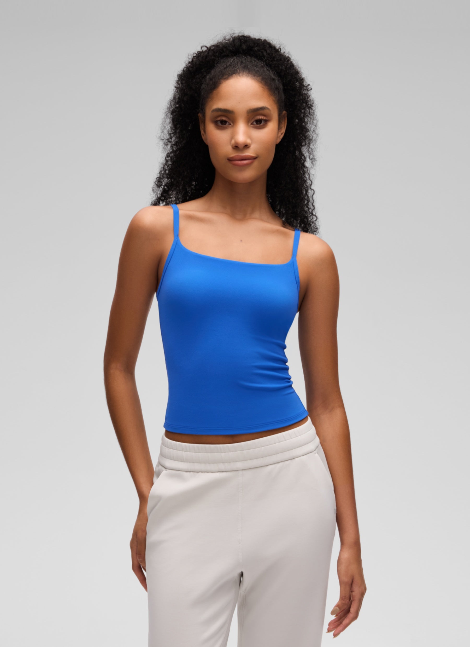 CRZ YOGA Women's Softembrace Casual Scoop Neck Double Lined Tank Sparkle Blue