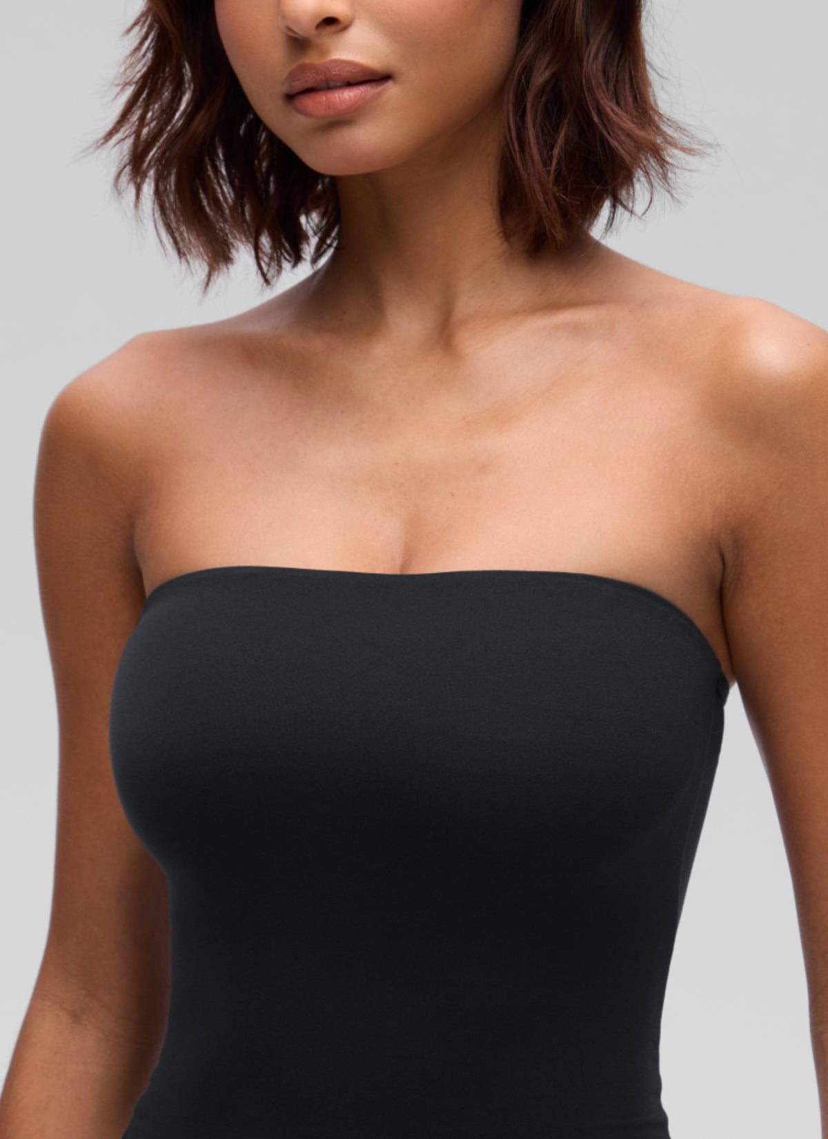 CRZ YOGA Women's Softembrace Casual Double Lined Crop Strapless Top Black @model_info:T