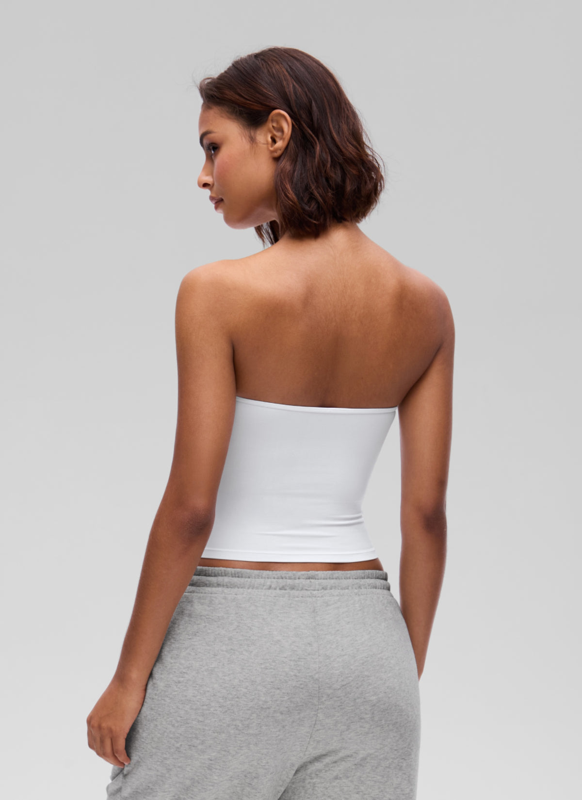 CRZ YOGA Women's Softembrace Casual Double Lined Crop Strapless Top White @model_info:T