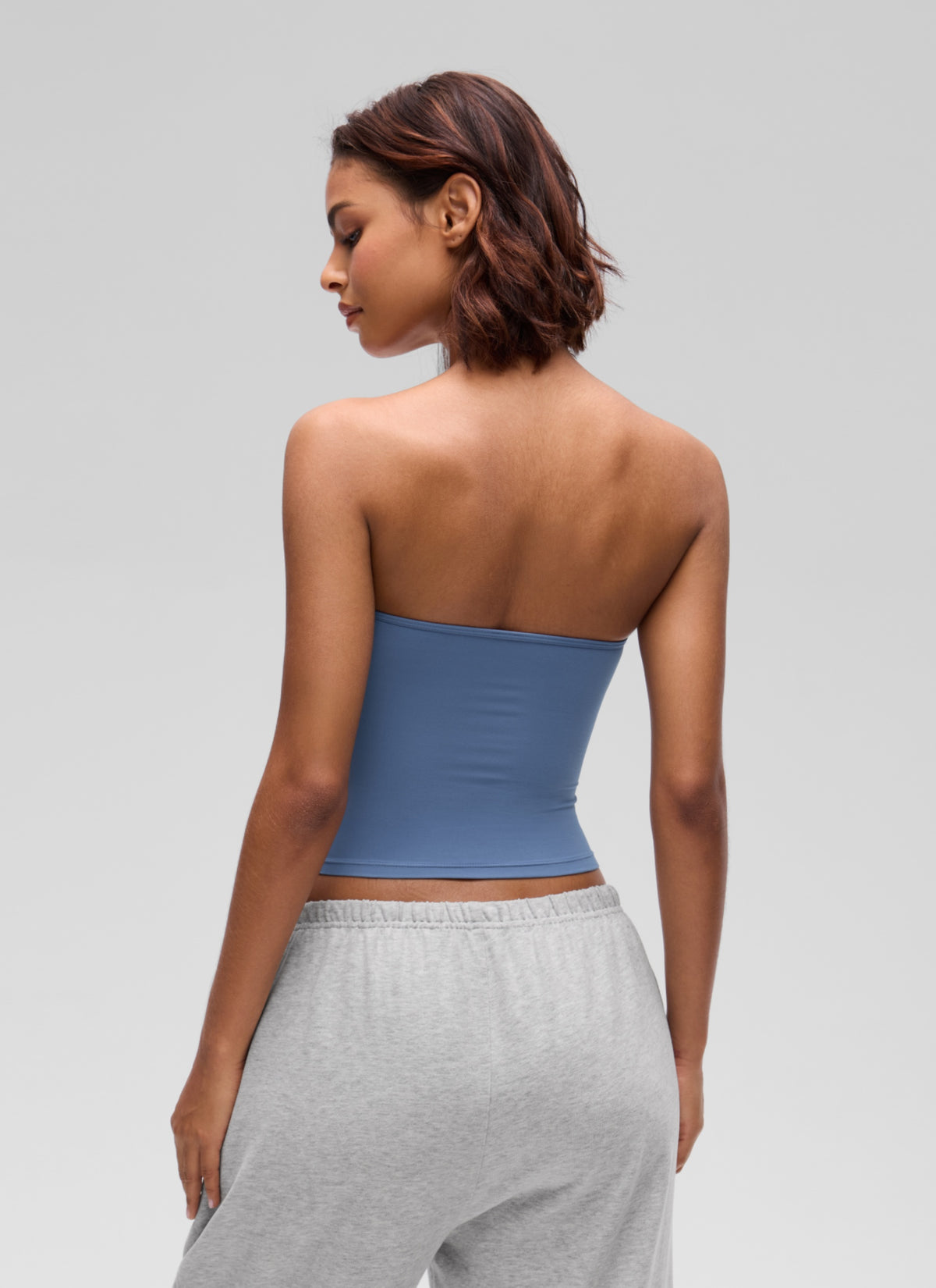 CRZ YOGA Women's Softembrace Casual Double Lined Crop Strapless Top Oasis Blue @model_info:T