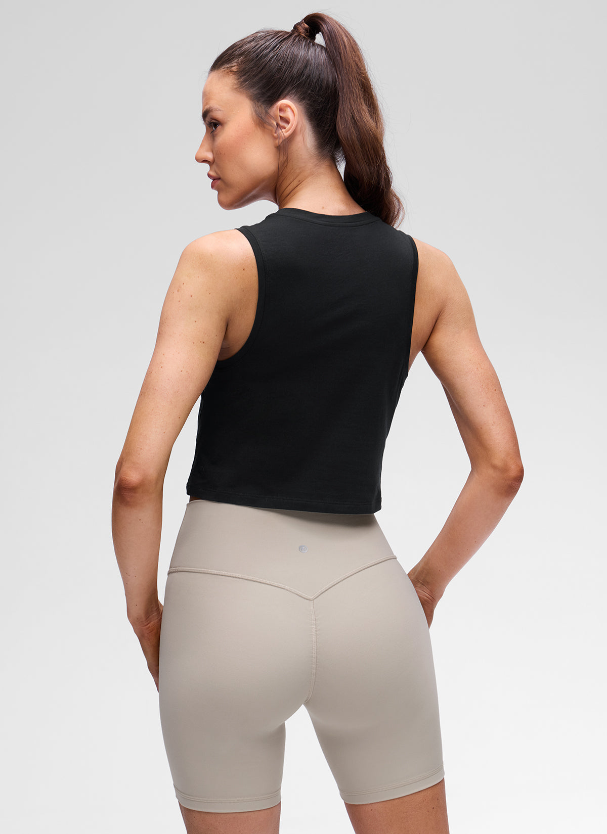 CRZ YOGA Women's Pima Cotton Casual Crewneck RacerBack Crop Tank Black