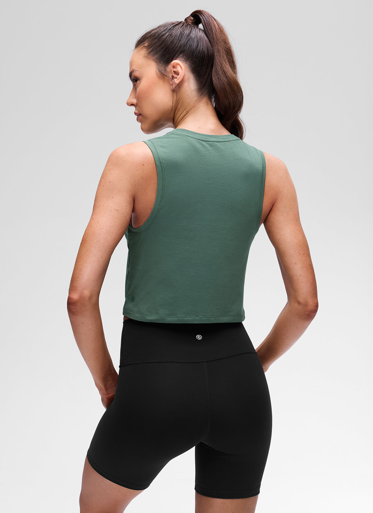 CRZ YOGA Women's Pima Cotton Casual Crewneck RacerBack Crop Tank Graphite Green @model_info:Kseniia