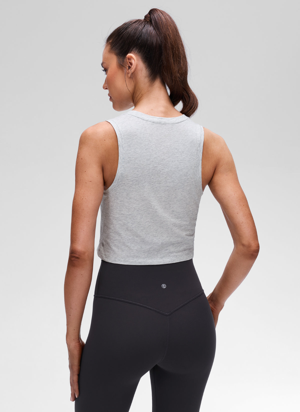 CRZ YOGA Women's Pima Cotton Casual Crewneck RacerBack Crop Tank Light Grey Heather