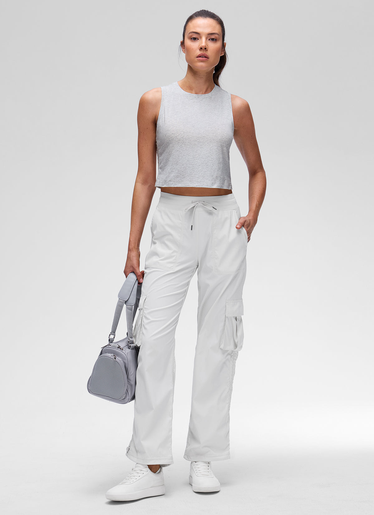 CRZ YOGA Women's Pima Cotton Casual Crewneck RacerBack Crop Tank Light Grey Heather