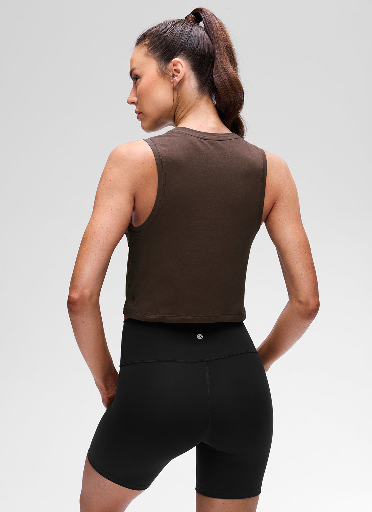 CRZ YOGA Women's Pima Cotton Casual Crewneck RacerBack Crop Tank Hot Fudge Brown