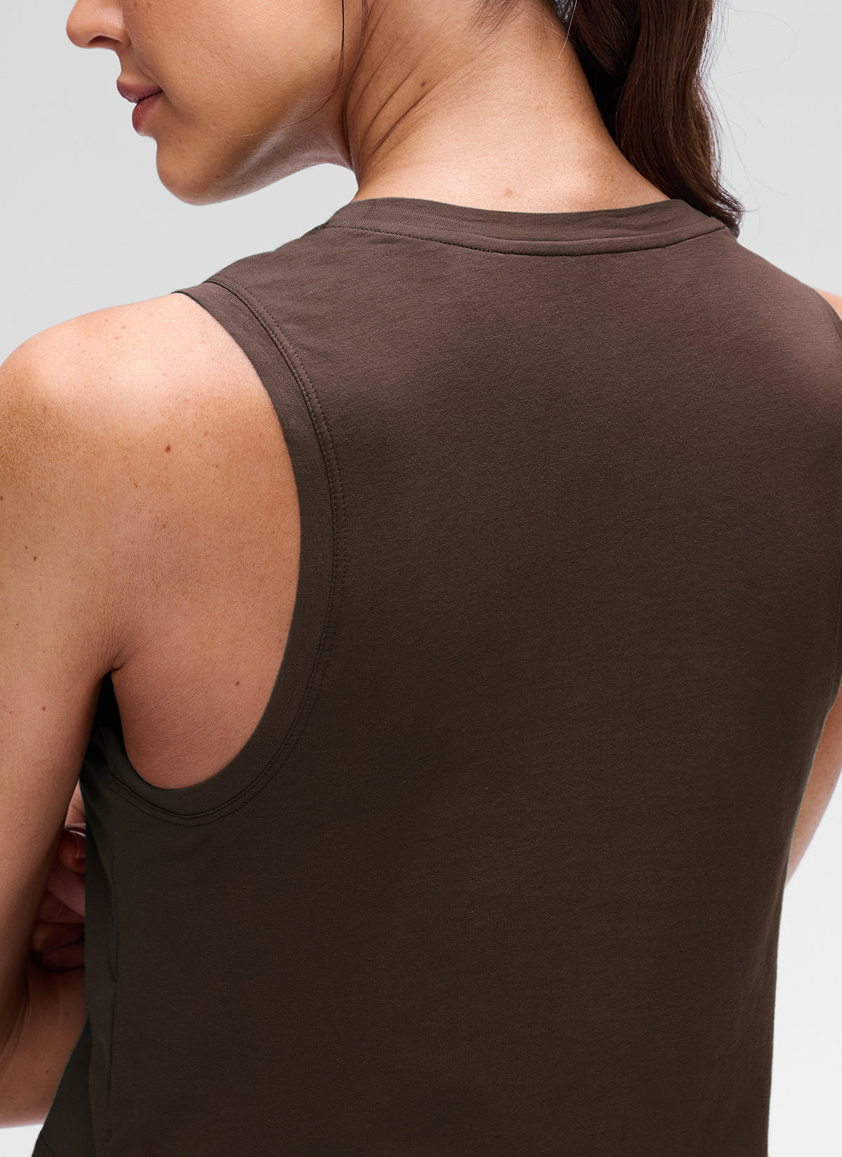 CRZ YOGA Women's Pima Cotton Casual Crewneck RacerBack Crop Tank Hot Fudge Brown