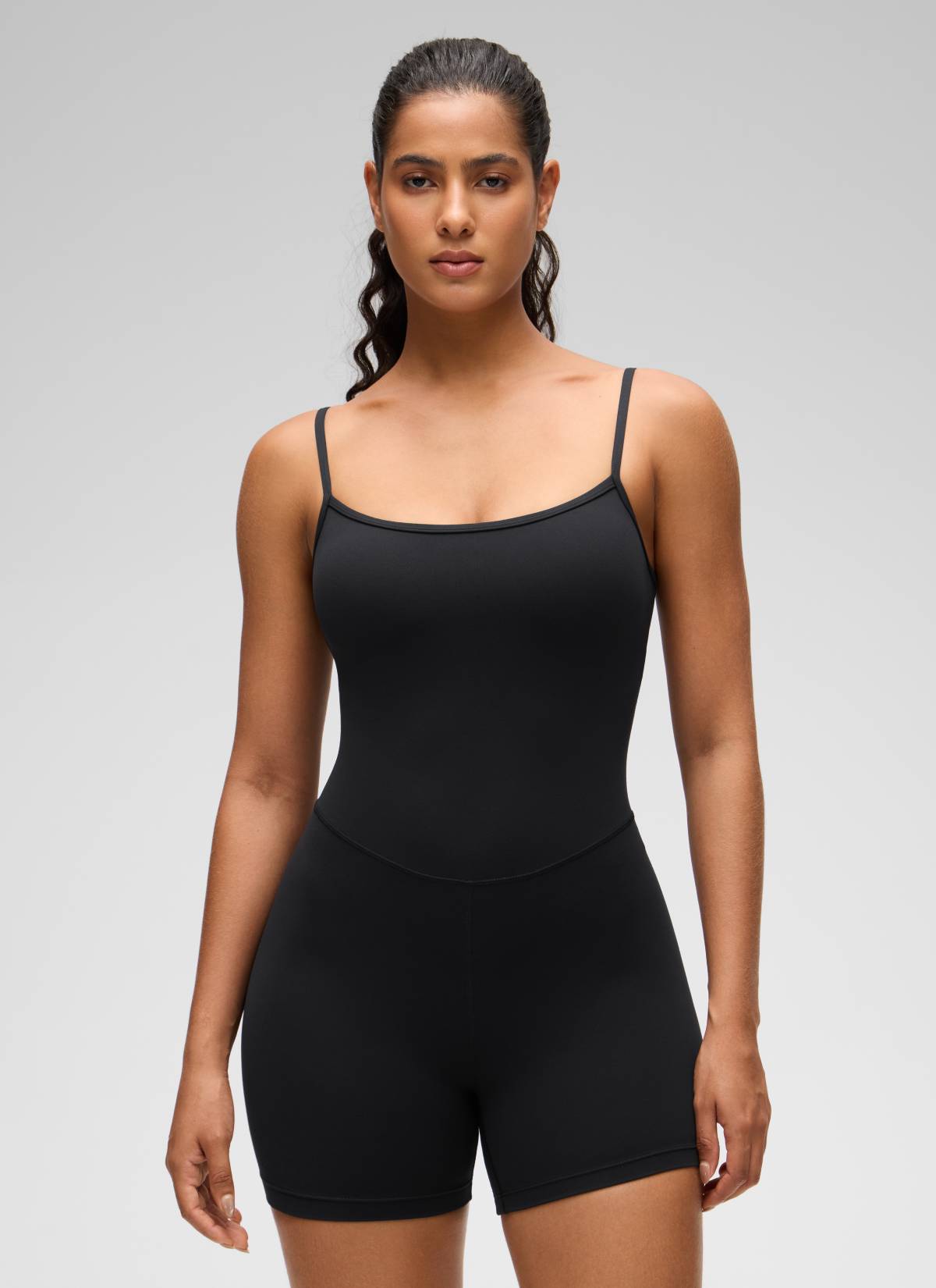 CRZ YOGA Women's Yoga Tight Fit Romper Shorts Bodysuit Jumpsuits Black