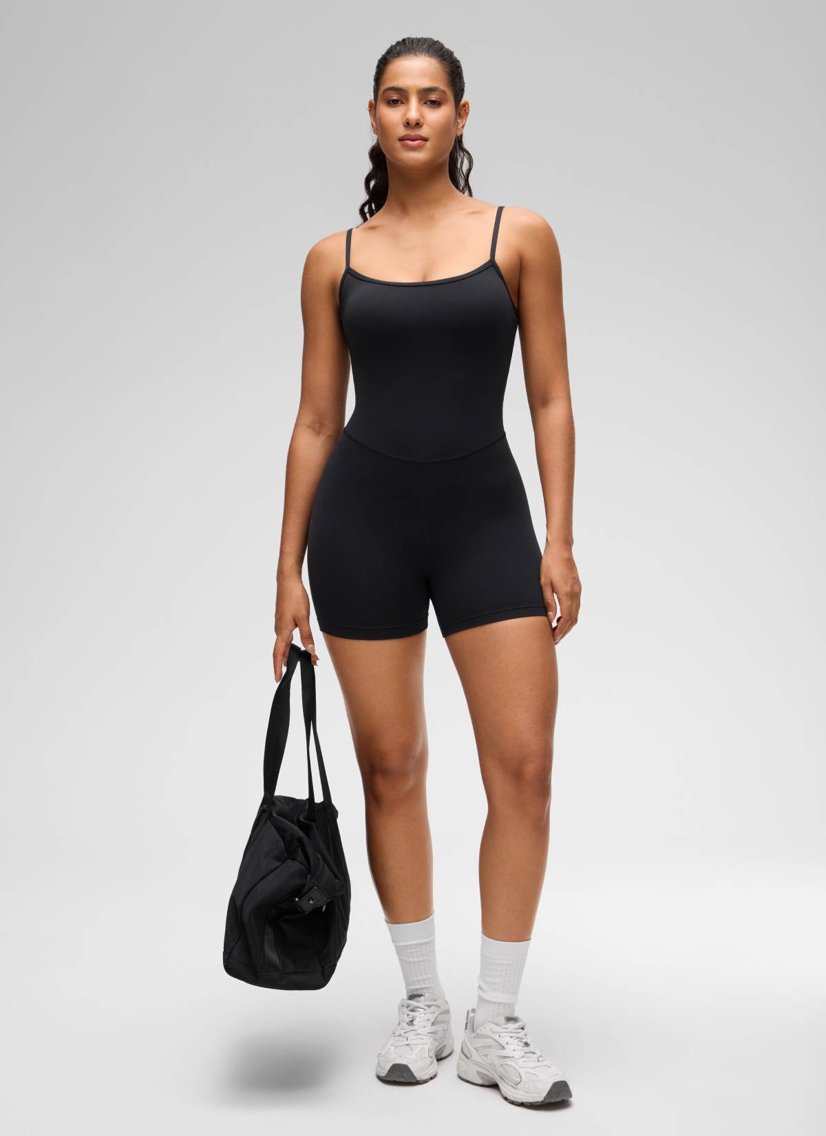 CRZ YOGA Women's Yoga Tight Fit Romper Shorts Bodysuit Jumpsuits Black