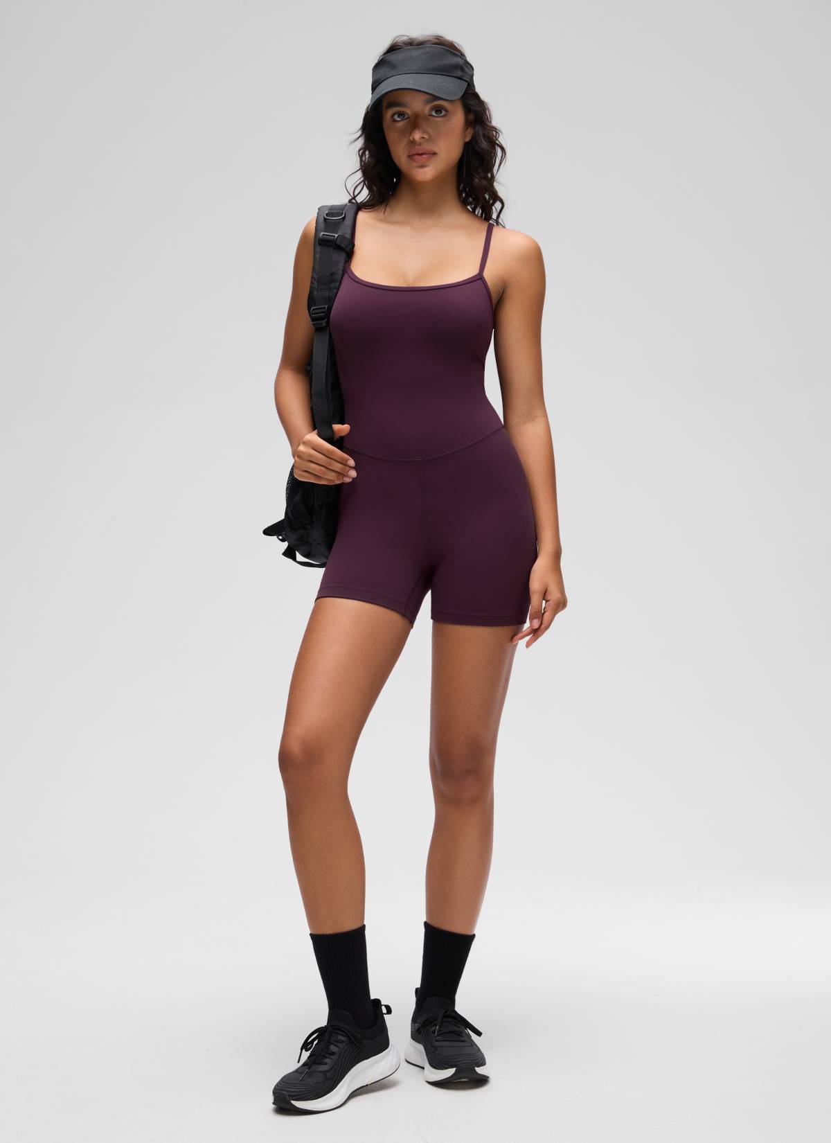 CRZ YOGA Women's Yoga Tight Fit Romper Shorts Bodysuit Jumpsuits Deep Purple