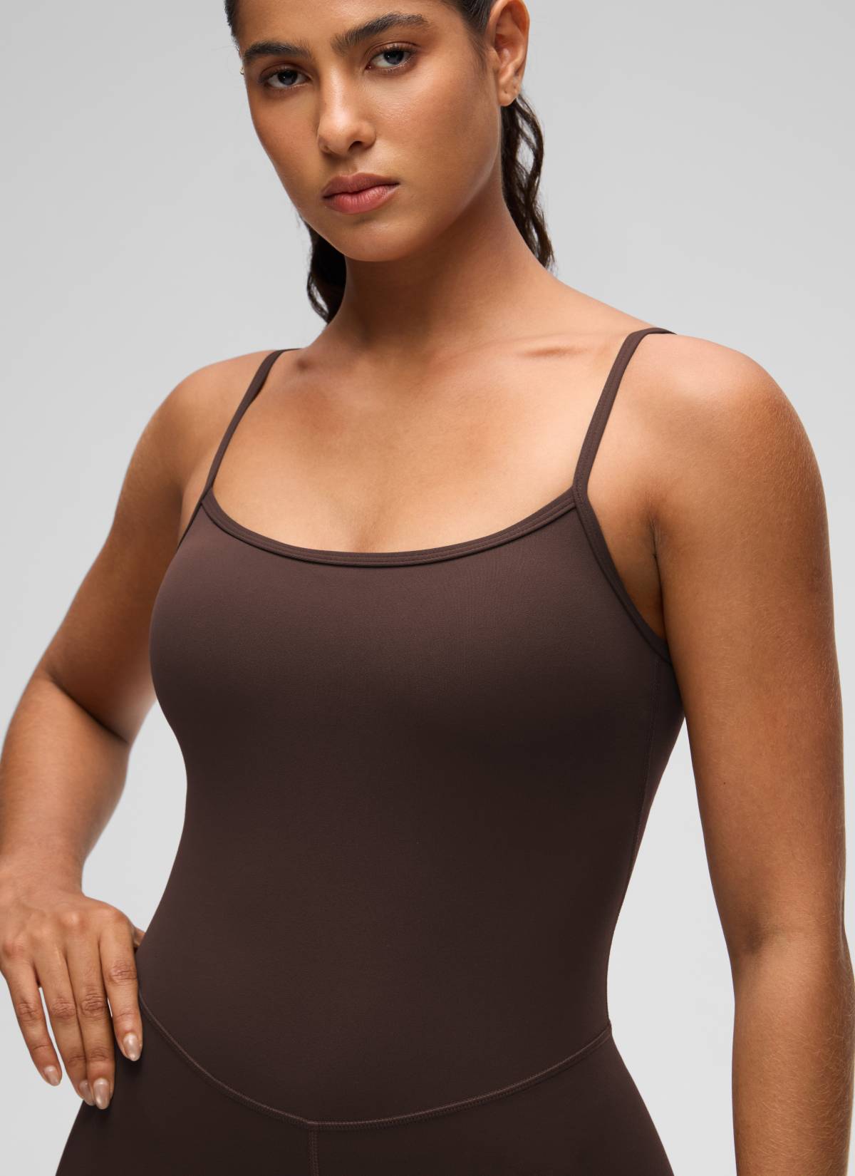 CRZ YOGA Women's Yoga Tight Fit Romper Shorts Bodysuit Jumpsuits Hot Fudge Brown