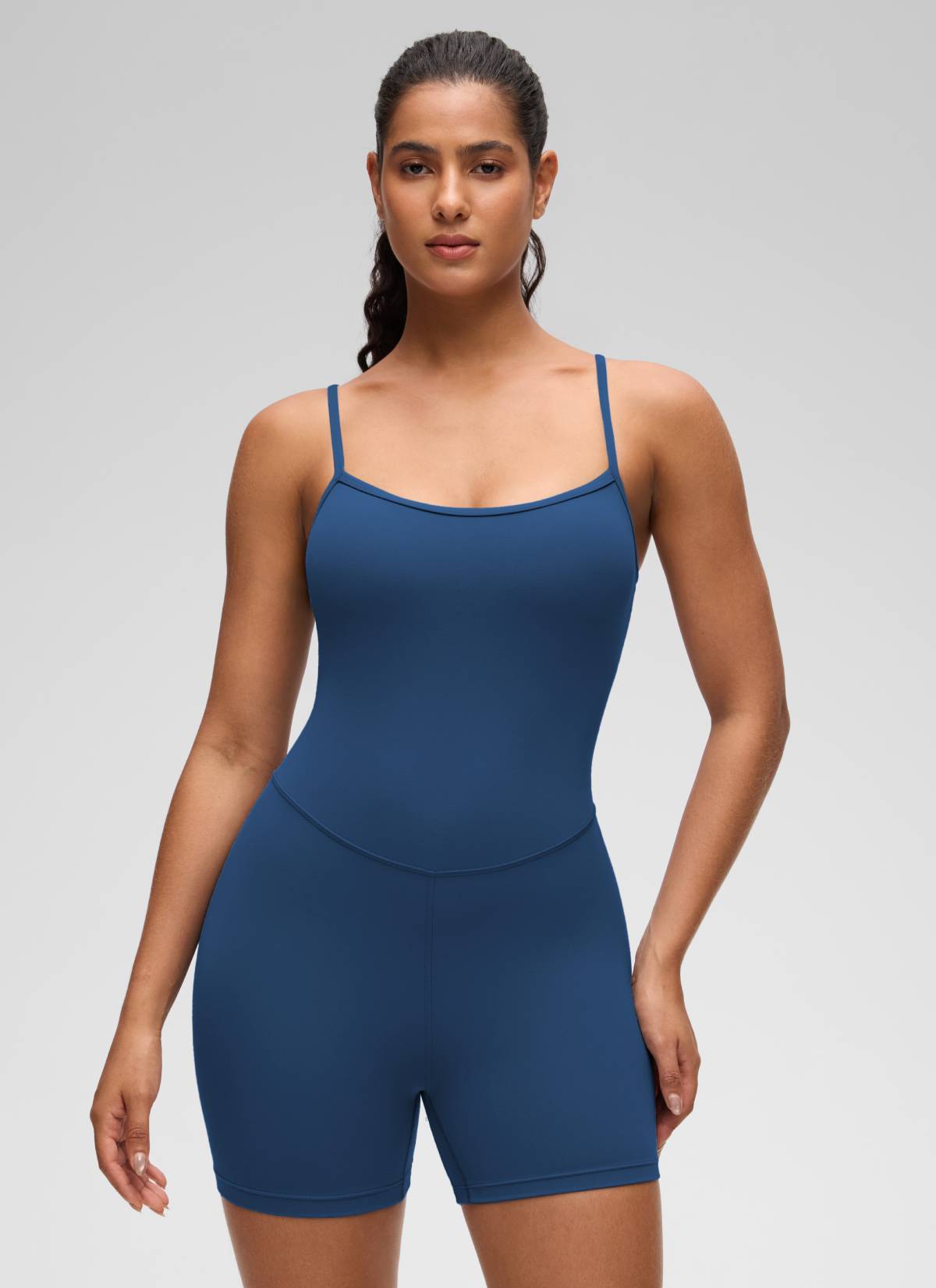 CRZ YOGA Women's Yoga Tight Fit Romper Shorts Bodysuit Jumpsuits French Navy