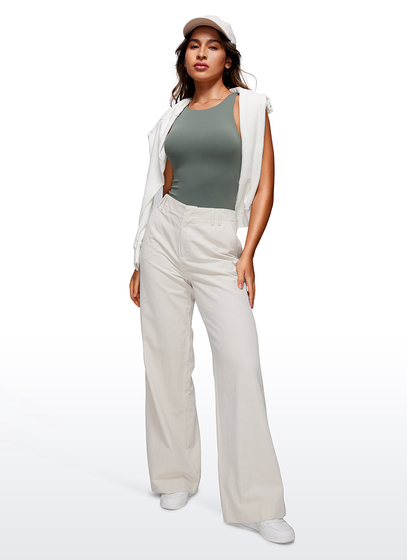 CRZ YOGA Women's Yoga Tight Fit High Neck Racerback Bodysuits Taupe